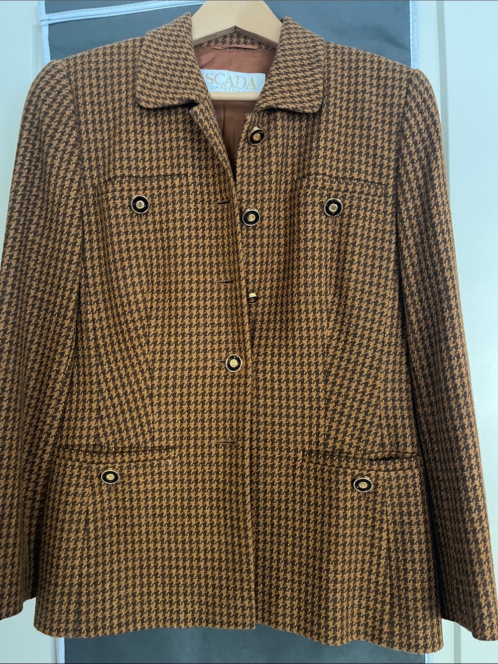 Escada Brown Houndstooth Wool-Blend Blazer